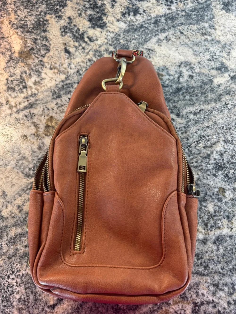 Small Brown Leather Sling Bag with colorful strap - Picture 1 of 4